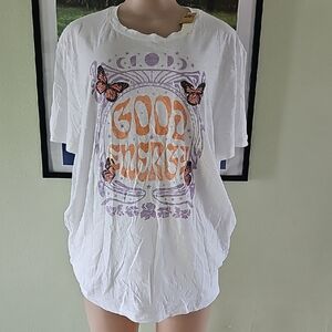 PINK Victoria's Secret White Tee with Butterfly and Good Energy Design